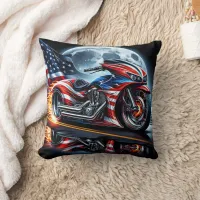 Flag-adorned vibrant motorcycle throw pillow