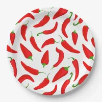 Spicy Chilli Peppers Red White Fun  Paper Plates