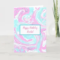 Personalized Birthday | Pink and Blue Marble   Card