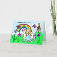 Personalized Unicorn and Princess Birthday Card