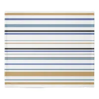 Blue White gold Beach coastal stripes Duvet Cover