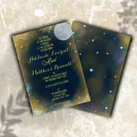 Elegant Full Moon Celestial Wedding: Blue & Gold Invitation