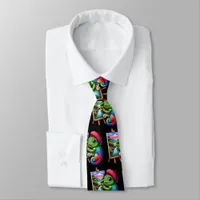 Funny Chameleons Painting on Oil Canvases Neck Tie