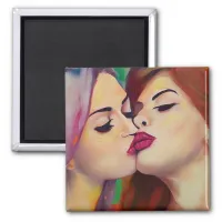 Watercolor Pride Two Women Share a Kiss Magnet