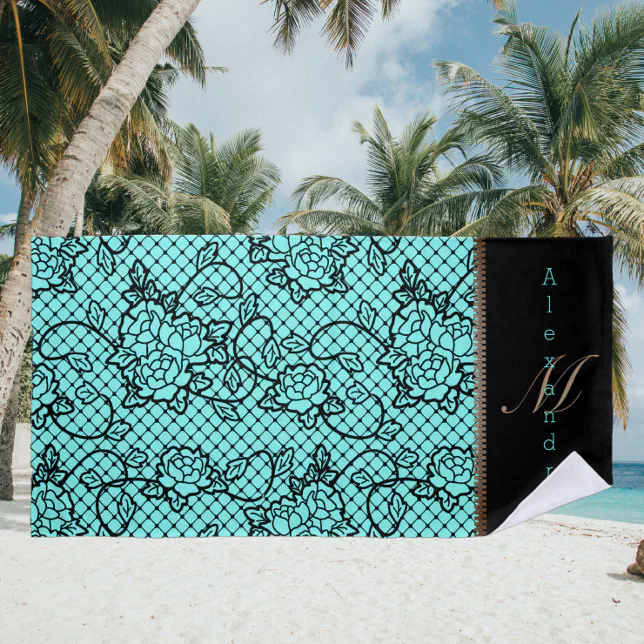Modern noir lace and zipper illusion beach towel