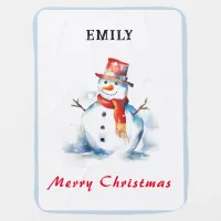 Cute Snowman Picture Merry Christmas Custom Name Baby Blanket