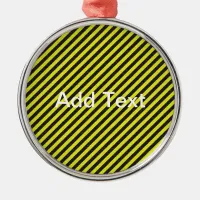 Thin Black and Yellow Diagonal Stripes Metal Ornament