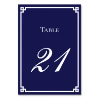 Navy Blue and White Greek Key Border Wedding Table Number