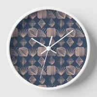 Bold Caribbean Tribal Mudcloth: Navy Blue, Pink Clock