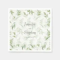 Watercolor Greenery and Marble Wedding Napkins