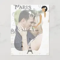 Paris Themed White Wedding Save the Date add photo Announcement Postcard