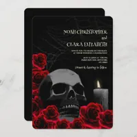 Gothic Black and Red Halloween Skull red roses Invitation