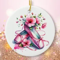 Pretty Pink Ballet Shoes and Flowers Personalized  Ceramic Ornament