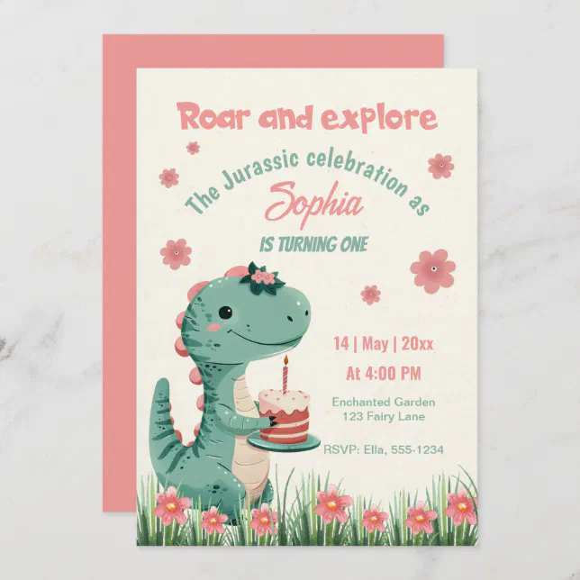 Dinosaur Cute Jurassic Funny Birthday Invitation