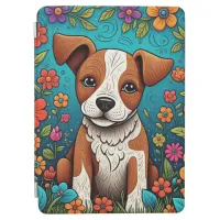 Cute Puppy with Whimsical Folk Art Flowers iPad Air Cover