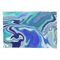 Royal Blue and White Marble Waves Fluid Art     Pillow Case