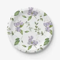 Watercolor Purple Sweet Pea Flowers Paper Plates