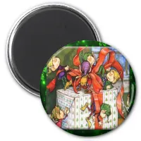 Merry Elves Wrapping Present Round Button Magnet