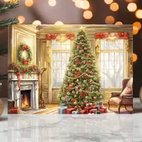 Elegant Christmas Tree Living Room Scene Holiday Card