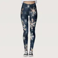 Christmas Snowflake Dark Blue Leggings