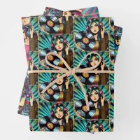 Pop Art Comic Style Birthday Girl Music Lover Wrapping Paper Sheets