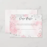 Pink Silver Snowflakes Baby Shower Diaper Raffle Enclosure Card