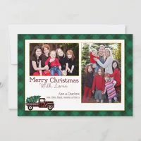 Evergreen Plaid Christmas Tree in Red Truck Holiday Card