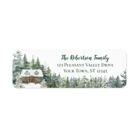 Winter Pine Forest Cabin Christmas Return Address Label