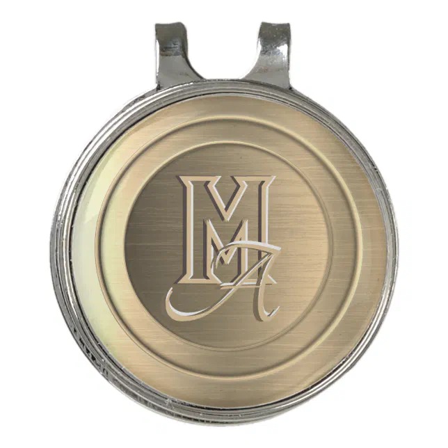 Metallic Gold Steel Engraved Monogram Golf Hat Clip
