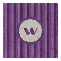 Rustic Purple Striped Stone Trivet with Monogram