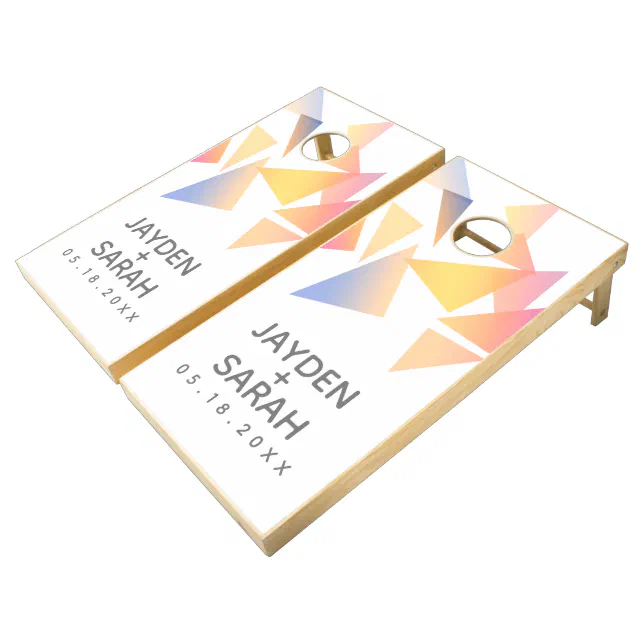 Pastel Triangle Confetti on White Wedding Cornhole Set