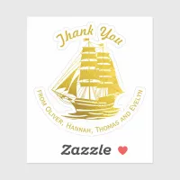 Golden Tall Ship Boat Sailing Nautical Thank You Sticker