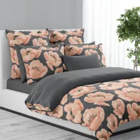 Peach And Gray Peony Elegant Floral Duvet Cover