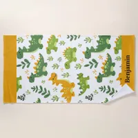 Cute Orange and Green Dinosaur Kids' Beach Towel