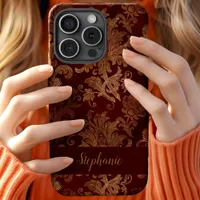  Vintage Red And Gold Baroque Damask Personalized  iPhone 15 Case