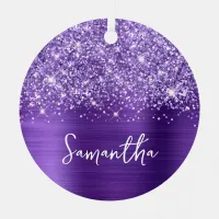 Glittery Purple Amethyst Glam Name Metal Ornament