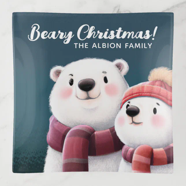 Cute Polar Bear Cubs Wearing Scarves Trinket Tray