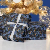 Dark Blue Christmas William Morris Inspired Wrapping Paper