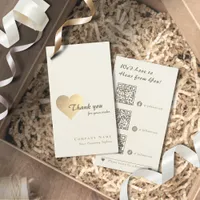 Elegant Glitter Gold Heart QR Code Thank you Business Card