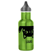 Funny Cute Black and White Cat Kitten Name Kid's Stainless Steel Water Bottle