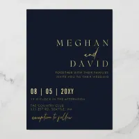 Navy Elegant Handwritten Simple Wedding   Foil Invitation