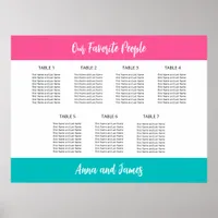 Aqua Hot Pink 7 Table Seating Chart Poster