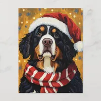 Santa Hat Bernese Mountain Dog Festive Christmas Postcard