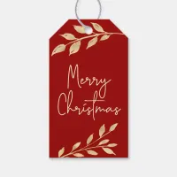 Modern Christmas Gold Leaves on Red Gift Tags