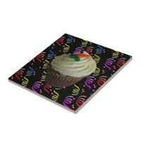 Carrot Cake Cupcake with Confetti Ceramic Tile