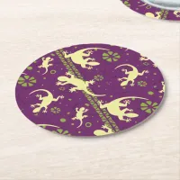 Ethnic Pattern Purple Green Gecko Lizard Print Round Paper Coaster