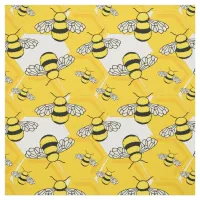 Cute Yellow Black Bumblebees on Honeycomb Pattern Fabric