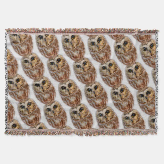 Cute Northern Saw Whet Owl Throw Blanket