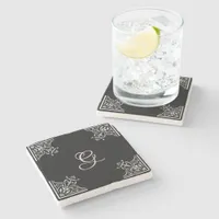 Bold Black and White Vintage Personalized Stone Coaster