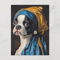 Boston Terrier With Pearl Earring Parody Postcard